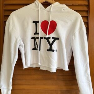 White 'I Love NY' Cropped Hoodie